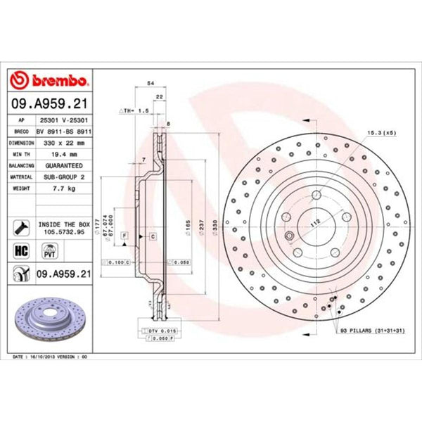 Disco de freno trasero hiperventilado 330mm