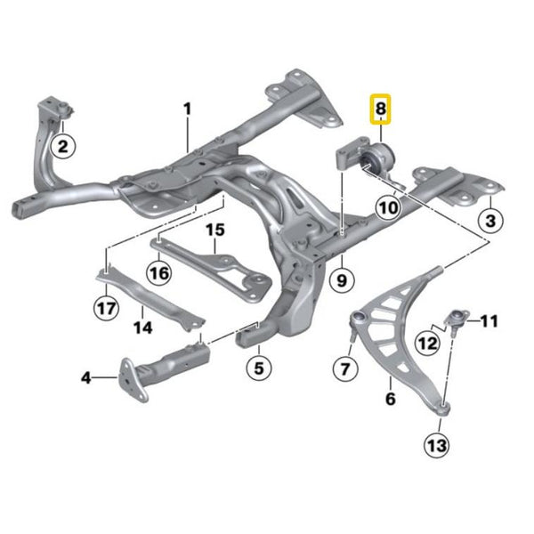 Buje con base de horquilla inferior delantera izquierda