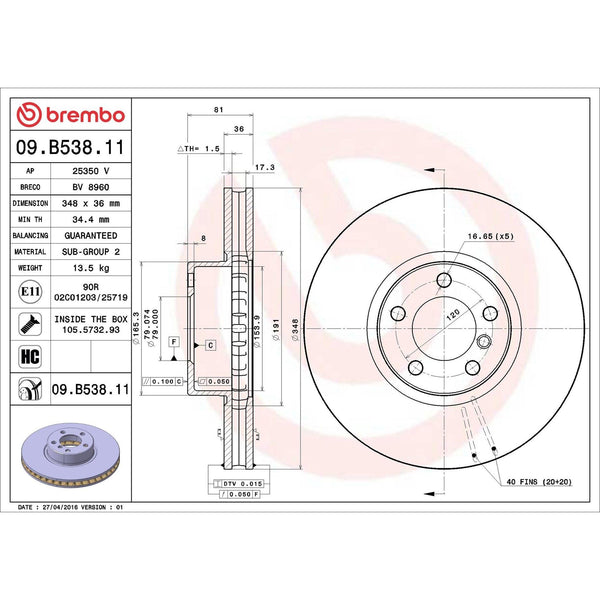 Disco de freno delantero ventilado