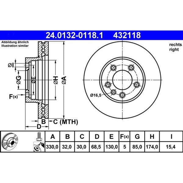 Disco de freno delantero derecho 330mm