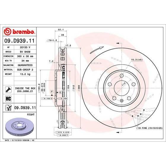 Disco de freno delantero derecho ventilado