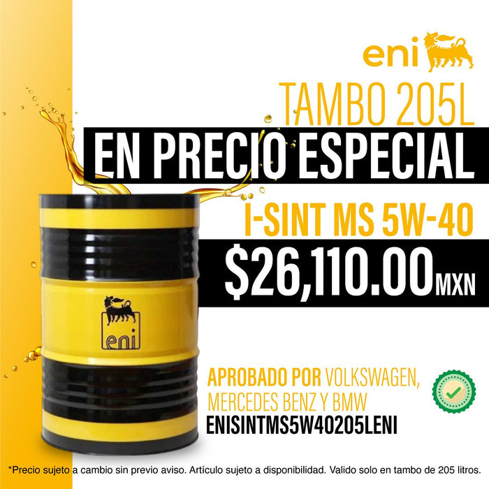Aceite de motor 100% sintetico i-Sint MS (mid SAPS) 5W40 205L